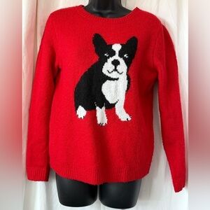 Cupcakes & Cashmere Boston Terrier Red Sweater Womens Sz S Fun & Festive